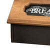 Handcrafted pine hinged bread box with a variegated brown stained lid and black painted base, Amish made in USA, ideal for Kitchen & Food, Storage and Serving, and Bread Making Supplies collections.