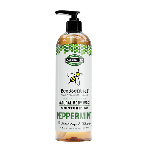 Handcrafted peppermint natural body wash with moisturizing honey and aloe, sulfate-free and made in USA, featured in Health & Wellness, Grooming and Personal Hygiene, Soaps, USA Made, and Best Sellers collections.