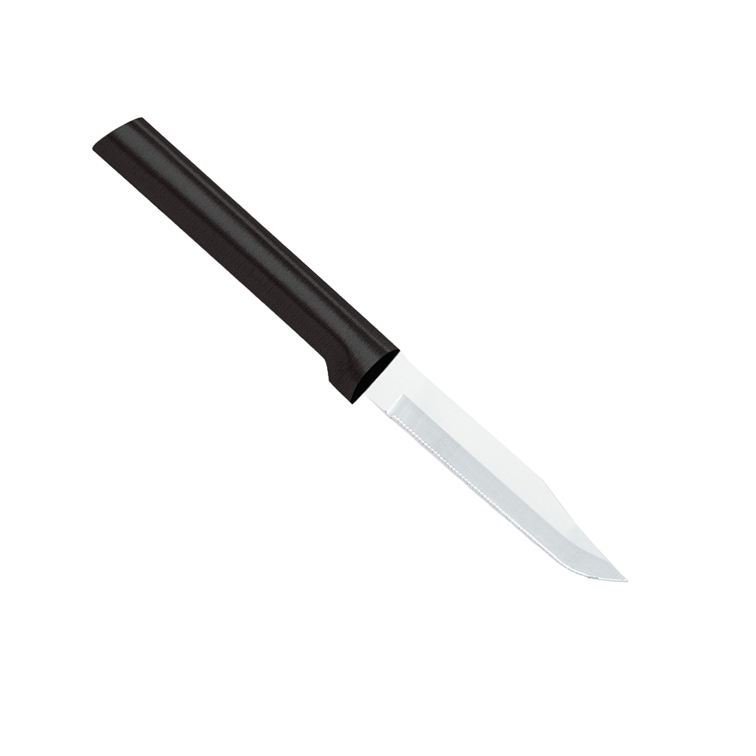 Handcrafted serrated paring knife with super-fine high carbon stainless steel blade and smooth black handle, made in USA, ideal for Kitchen Knives, Food Prep, and Farm, Garden & Tool collections.