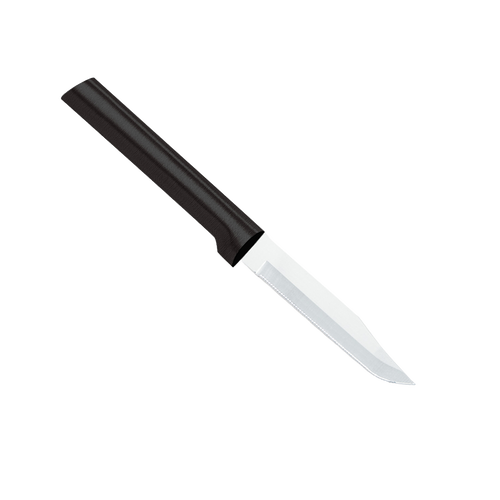 Handcrafted serrated paring knife with super-fine high carbon stainless steel blade and smooth black handle, made in USA, ideal for Kitchen Knives, Food Prep, and Farm, Garden & Tool collections.