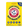 Bright yellow box of Arm & Hammer laundry booster and household cleaner, showcasing the brand’s logo and emphasizing enhanced detergent performance in Laundry Supplies and Household Cleaning collections.