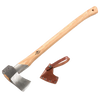 Hand-forged splitting axe with a sharp steel head and smooth wooden handle, featuring a leather blade cover, ideal for wood cutting and hauling, Farm, Garden & Tool collections.