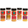 Five colorful plastic containers of fat-free popcorn seasonings in flavors including zesty cheddar, sweet caramel, buttery jalapeno, white cheddar, and movie theater, featured in Kitchen & Food, Snacks and Sweets, USA Made, Best Sellers, and Promo Eligible collections.