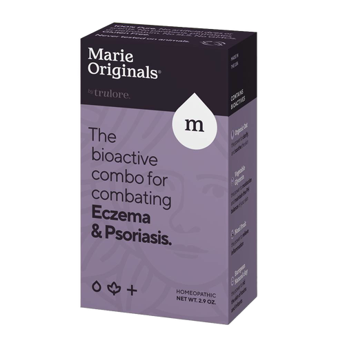 Box of Marie Originals homeopathic remedy designed to support skin health and soothe eczema and psoriasis symptoms, featured in Health & Wellness and USA Made collections.