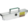 Galvanized metal sap bag holder with a green handle, designed to securely hold sap bags in small sugarbush settings, handcrafted in the USA, ideal for farm and orchard use.