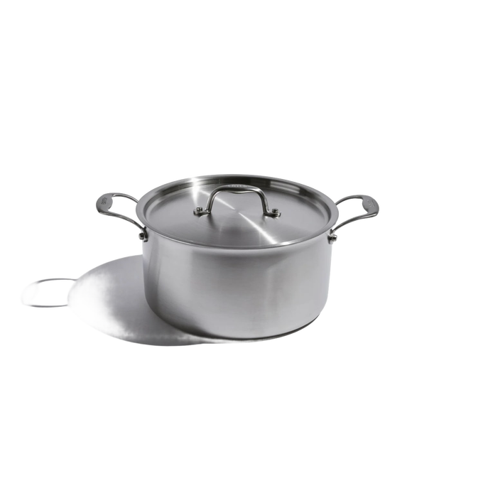 Handcrafted fully clad stainless steel 8-quart stock pot with lid, featuring sturdy handles, designed for durable use in Kitchen & Food, Cookware, and Pots and Pans collections.