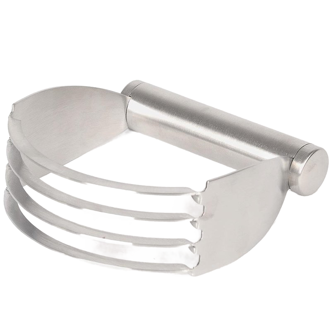 Durable stainless steel hand pastry blender with four wide blades and a solid handle, designed for effortless mixing in Kitchen & Food, Baking Supplies, and Cooking Helpers collections.