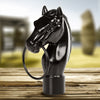 Glossy black cast iron horse head with a sturdy ring in its mouth, designed for mounting on posts, combining rustic charm and durability in Home & Decor and Farm, Garden & Tool collections.