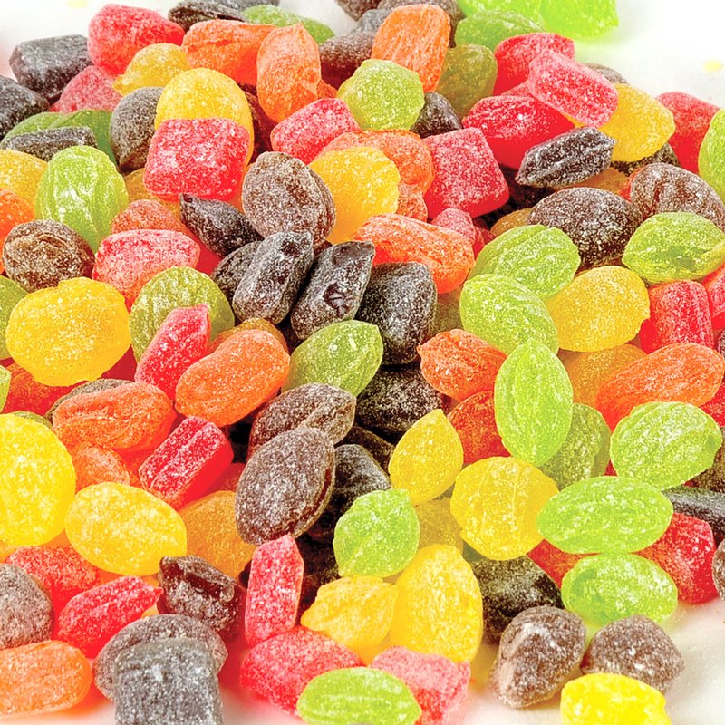 Close-up of colorful handcrafted sugared hard candies in red, green, yellow, orange, and brown, part of USA Made Snacks and Sweets collections for Kitchen & Food and Best Sellers.