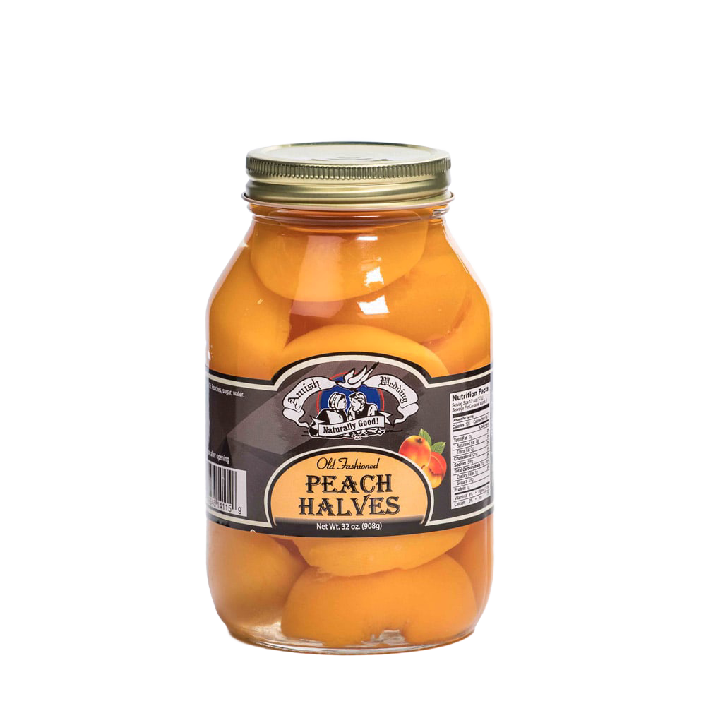 Handcrafted glass jar of old-fashioned peach halves in natural syrup, made in USA, ideal for Kitchen & Food, Food, Pantry, USA Made, Best Sellers, Promo Eligible collections.