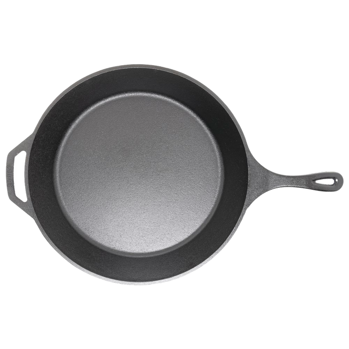 Handcrafted Lodge Classic Cast Iron Skillet with a pre-seasoned surface, featuring an ergonomic handle and helper grip for unmatched heat retention in Kitchen & Food, Cookware, Cast Iron, Best Sellers, Promo Eligible collections.