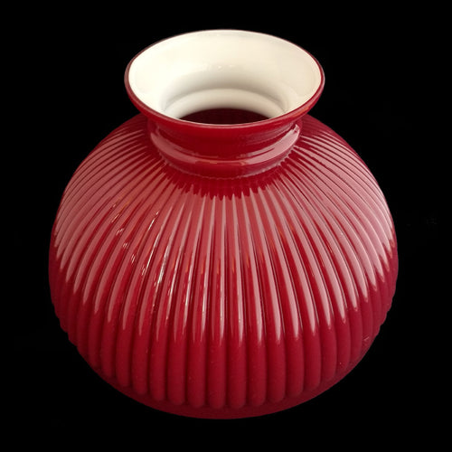 Handcrafted ruby ribbed glass lamp shade with a flared white top, designed for use with Aladdin 10-inch shade rings, featured in Lamps & Lighting, Parts and Accessories, and Lamp Shades collections.