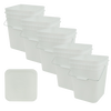 Set of five durable white 4-gallon plastic buckets with tight-fitting lids and metal handles, designed for secure storage of bulk food and household items, part of Kitchen & Food, Storage and Serving, USA Made, and Best Sellers collections.