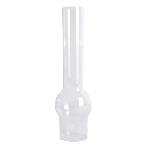 Clear glass oil lamp chimney with a 2-5/8 inch base and distinctive bulge, ideal for Lamps & Lighting, Parts and Accessories, Chimneys and Globes collections.