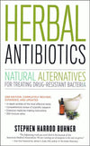 Book cover showcasing "Herbal Antibiotics" with a focus on natural alternatives for drug-resistant bacteria, featuring a mortar and pestle with herbs and a small amber dropper bottle, part of Health and Wellness Books and Best Sellers collections.