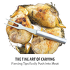 Stainless steel carving fork with long tines resting on golden roasted chicken pieces garnished with lemon wedges and fresh herbs, ideal for Kitchen & Food, Storage and Serving, USA Made, Best Sellers, and Promo Eligible collections.