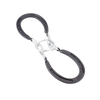 Two black mild steel horseshoes linked by metal chains forming a challenging, handcrafted brain teaser puzzle, ideal for Toys, Books & Games and USA Made collections.