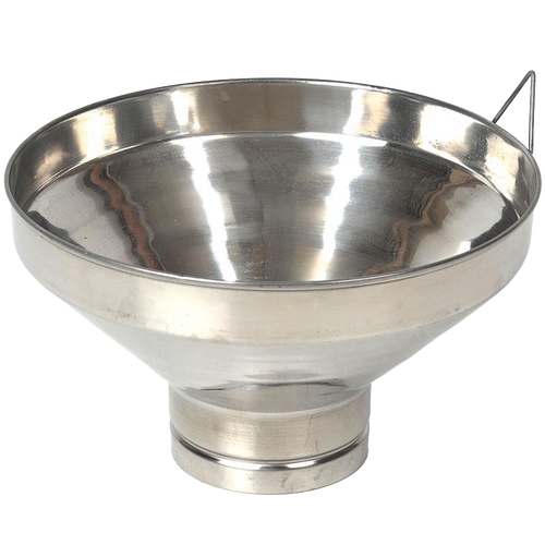 Large stainless steel milk strainer with wide funnel shape and locking handle, crafted for durability and farmhouse use, featured in Farm, Garden & Tool, Animal Care, Best Sellers, and Promo Eligible collections.