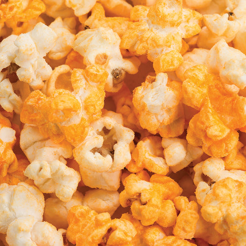 Close-up of handcrafted popcorn with a mix of golden buttery and cheesy hues, freshly popped in the USA, featured in Kitchen & Food, Snacks and Sweets, Popcorn, USA Made, and Best Sellers collections.