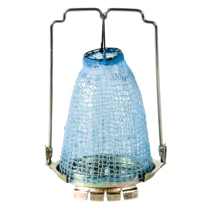 Unique handcrafted replacement mantle with blue mesh netting and metal frame, designed for durable nightly use in lamp parts and accessories collections.