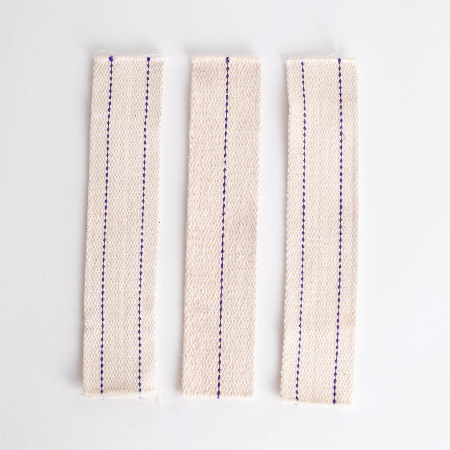 Three handcrafted flat cotton wicks with purple center stitching for consistent fuel delivery in oil lamps, perfect for Farm, Garden & Tool and Emergency Supplies collections.