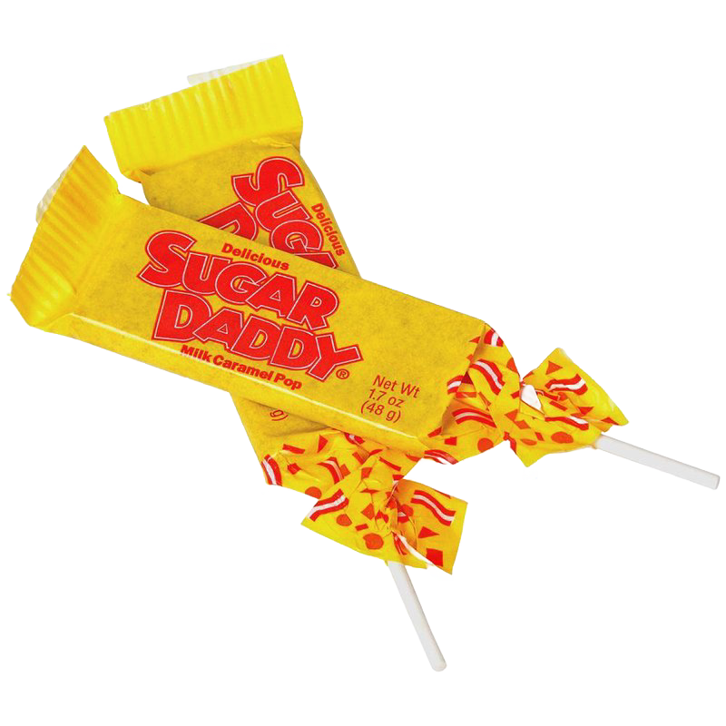 Two classic yellow-wrapped milk caramel lollipops with red lettering and white sticks, a nostalgic treat in the Snacks and Sweets, Candy, USA Made, and Best Sellers collections.