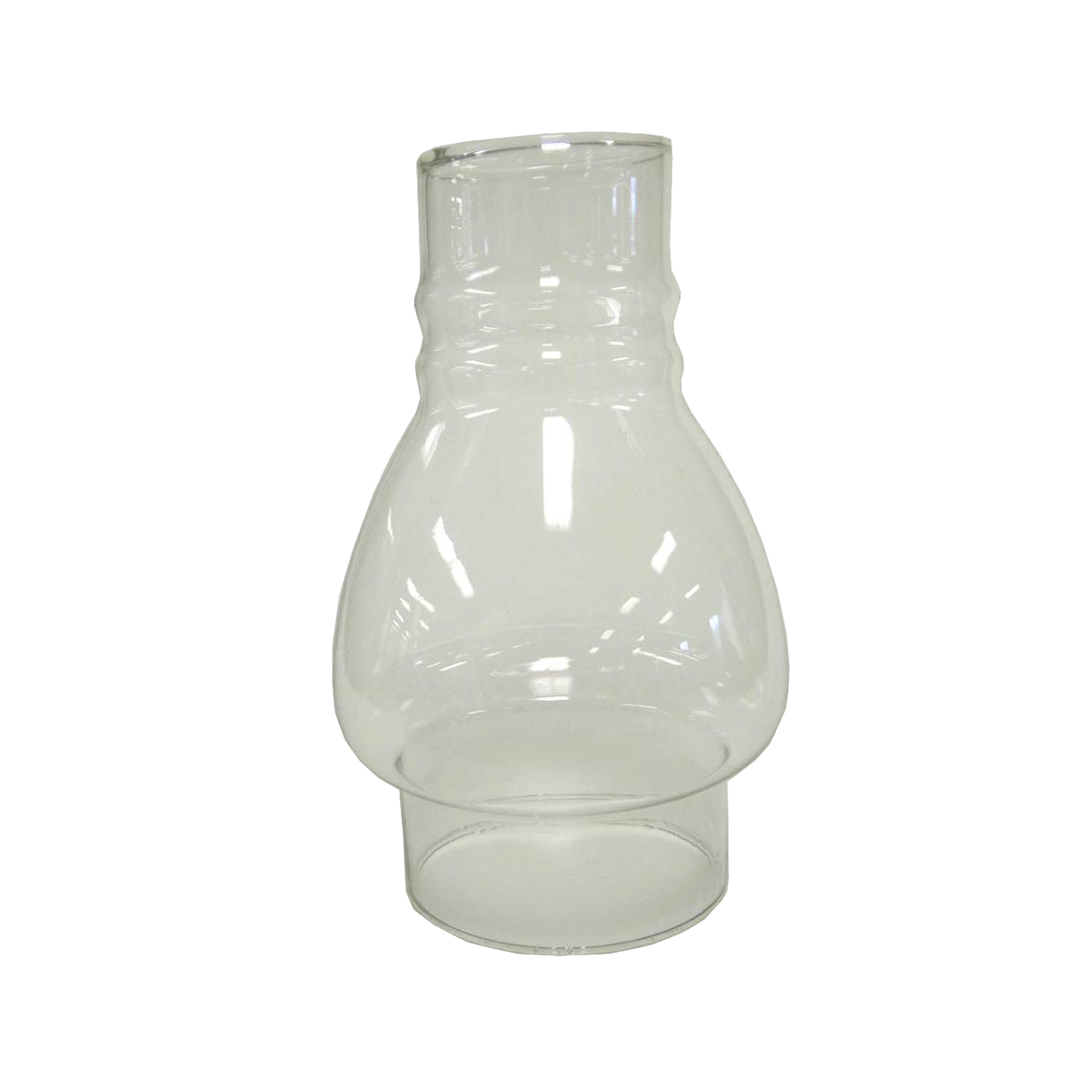 Clear ribbed glass oil lamp chimney with 2-7/8" base, handcrafted for durability, ideal for lamps and lighting, parts and accessories, and chimneys and globes collections.
