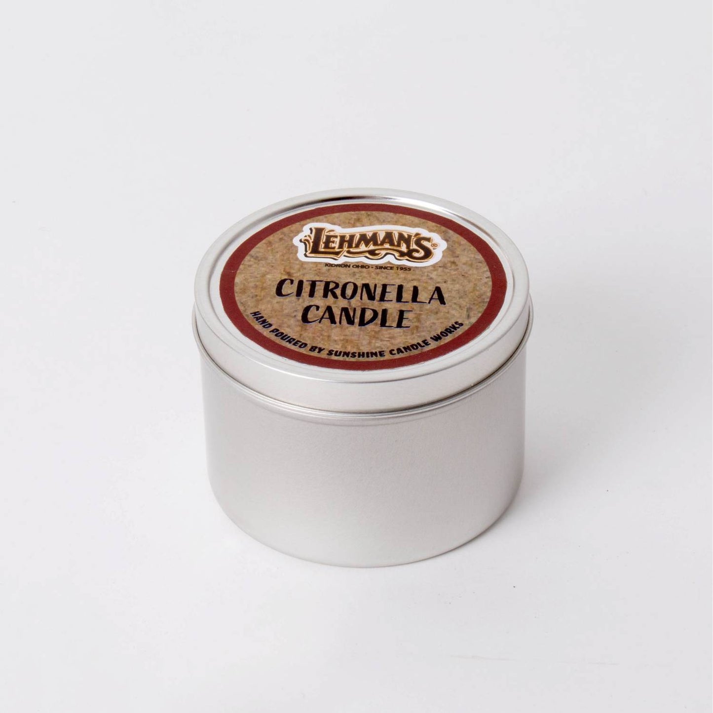 Compact hand-poured citronella candle in a silver tin, designed to repel mosquitoes, ideal for camping and outdoor use, featured in Camping, Pest Control, and Candles collections.