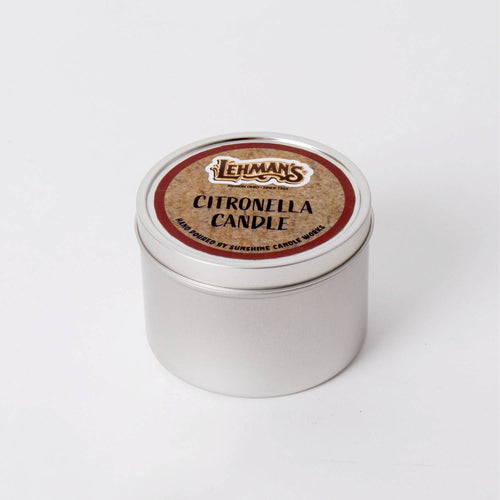 Compact hand-poured citronella candle in a silver tin, designed to repel mosquitoes, ideal for camping and outdoor use, featured in Camping, Pest Control, and Candles collections.