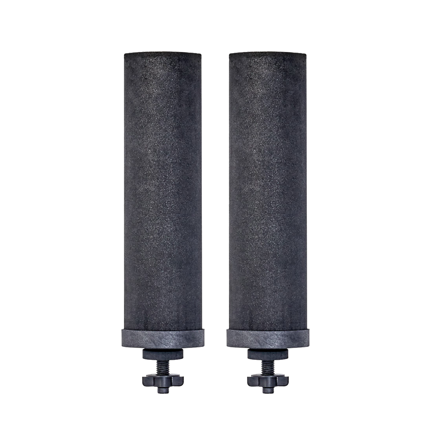 Two black cylindrical replacement filters designed for gravity-fed water filtration, suitable for appliances and water treatment, featured in best sellers and promo eligible collections.