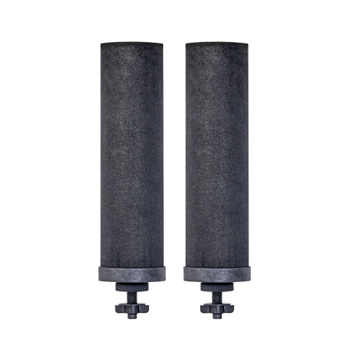 Two black cylindrical replacement filters designed for gravity-fed water filtration, suitable for appliances and water treatment, featured in best sellers and promo eligible collections.