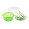 Disassembled large green and clear salad spinner with pump-action lever, contoured basket, and non-slip base, designed for Kitchen & Food, Kitchen Gadgets, and Best Sellers collections.