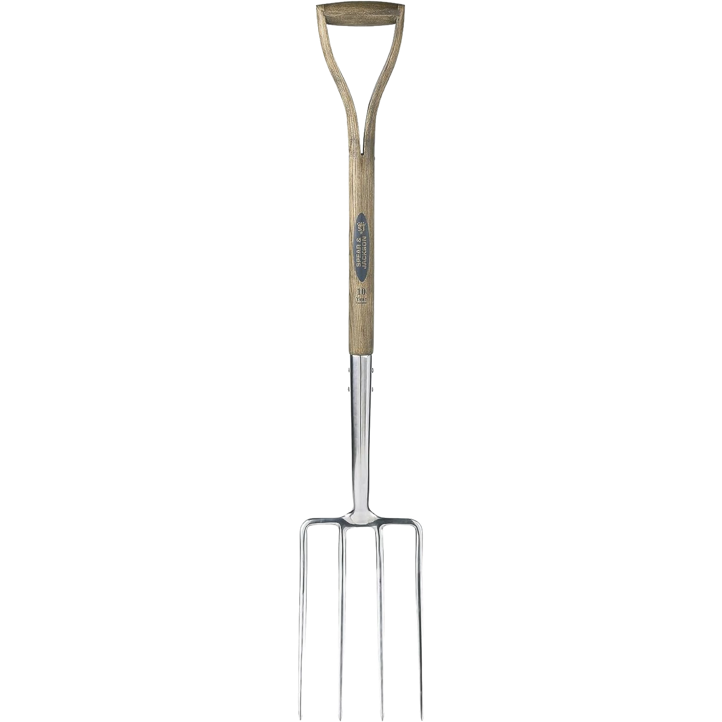 Traditional digging fork with handcrafted mirror-polished stainless steel head and weatherproof hardwood handle, ideal for heavy soil breaking in farm, garden, and lawncare tasks.