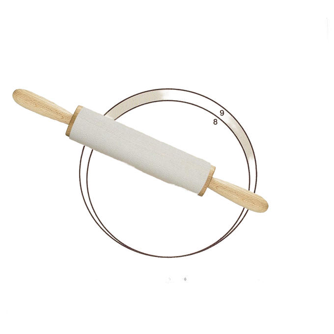 Fabric pastry frame with wooden slats on each end and long metal loops that keep it stable on countertops, handcrafted for Kitchen & Food, Cookware, Baking Supplies, and Best Sellers collections.