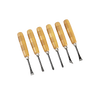 Set of six handcrafted wood carving tools with high carbon steel blades and smooth wooden handles, ideal for Farm, Garden & Tool, Hand Tools and Hardware, and Carving Knives collections.