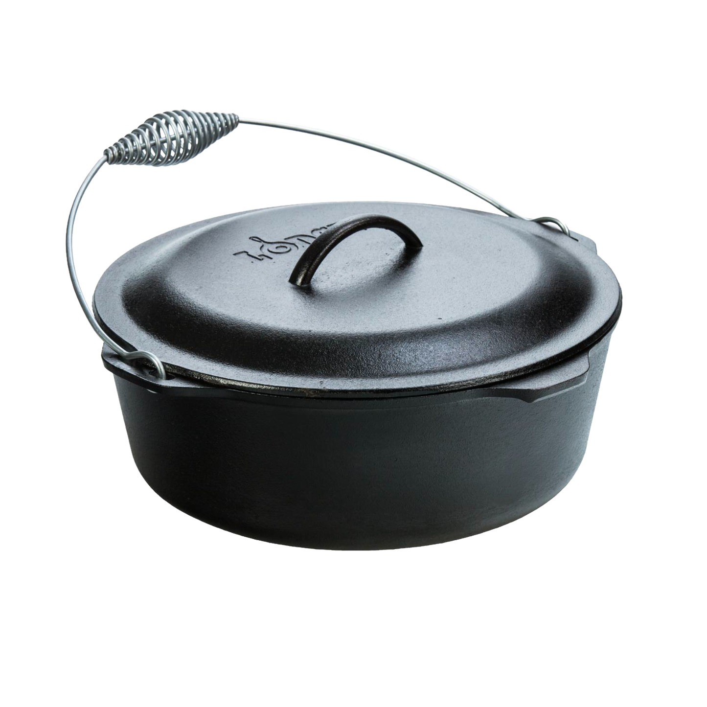 Pre-seasoned cast iron Dutch oven with spiral bail handle and tight-fitting lid, handcrafted in USA, featured in Kitchen & Food, Cookware, Cast Iron, Best Sellers, and Promo Eligible collections.