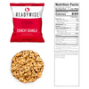 Single-serving packet of crunchy granola with brown sugar and cinnamon flavor, shown with a bowl of granola and a clear nutrition facts label, ideal for emergency supplies, kitchen, pantry, and food collections.