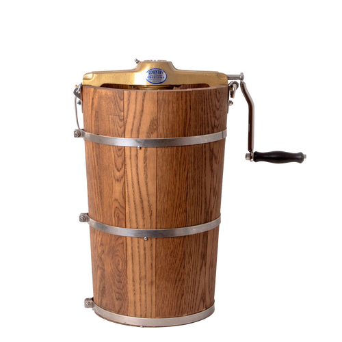 Handcrafted Amish made wooden ice cream freezer with sturdy metal bands and a smooth hand crank, designed for Kitchen & Food, Specialty Equipment, Making Ice Cream, and USA Made collections.