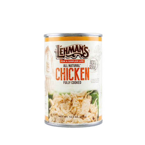 Can of Lehman’s all natural fully cooked chicken, designed for quick, hearty meals, featured in Kitchen & Food, Food, Meats, Best Sellers, and Promo Eligible collections.