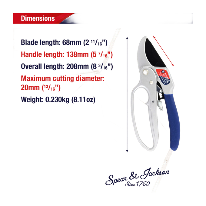 Close-up of handcrafted ratchet anvil pruners with blue cushioned handle and white frame, designed for cutting thicker branches in Farm, Garden & Tool, Garden Accessories, and Lawncare collections.