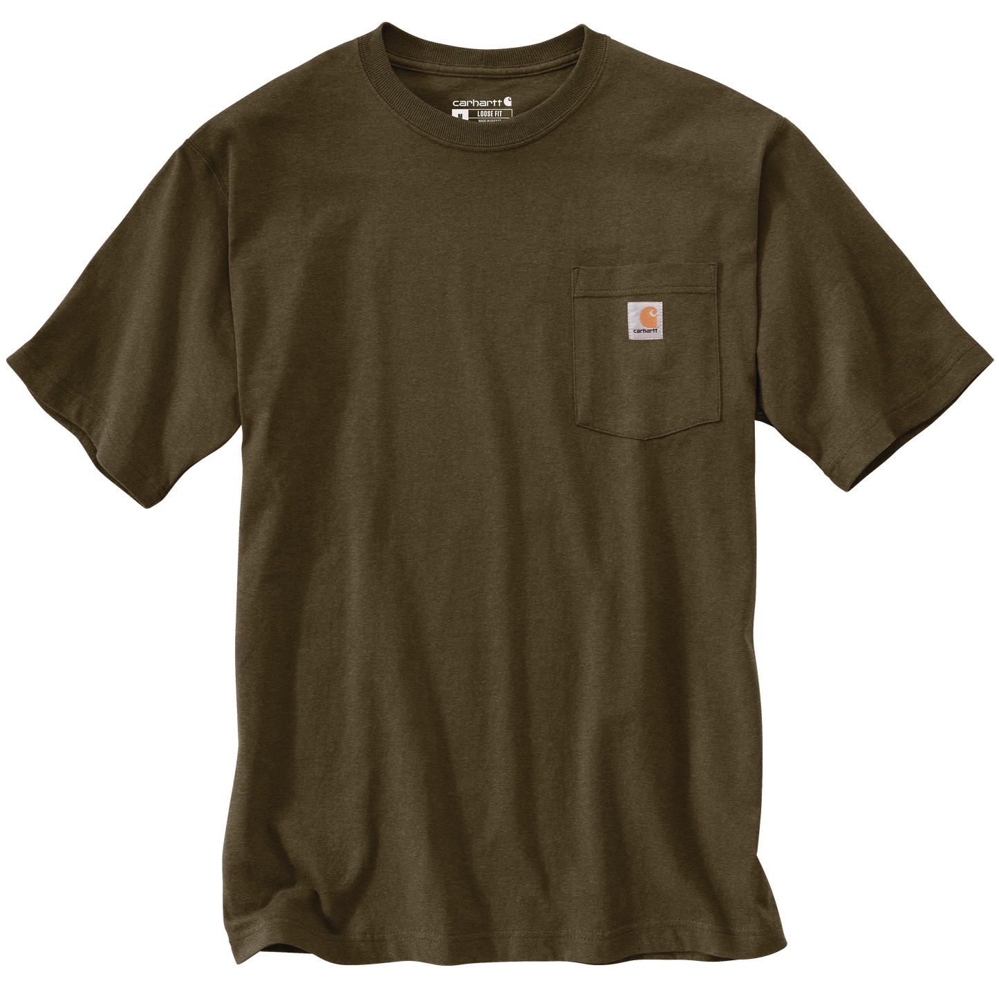 Handcrafted heavyweight cotton short-sleeve pocket t-shirt in olive green featuring a rib-knit crewneck and durable side-seam construction, included in Health & Wellness, Clothing and Accessories, Best Sellers, and Promo Eligible collections.