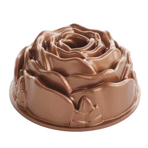 Rose-shaped heavy cast aluminum Bundt pan with premium nonstick finish, handcrafted in the USA, ideal for Kitchen & Food, Cookware, Baking Supplies, USA Made, Best Sellers, and Promo Eligible collections.