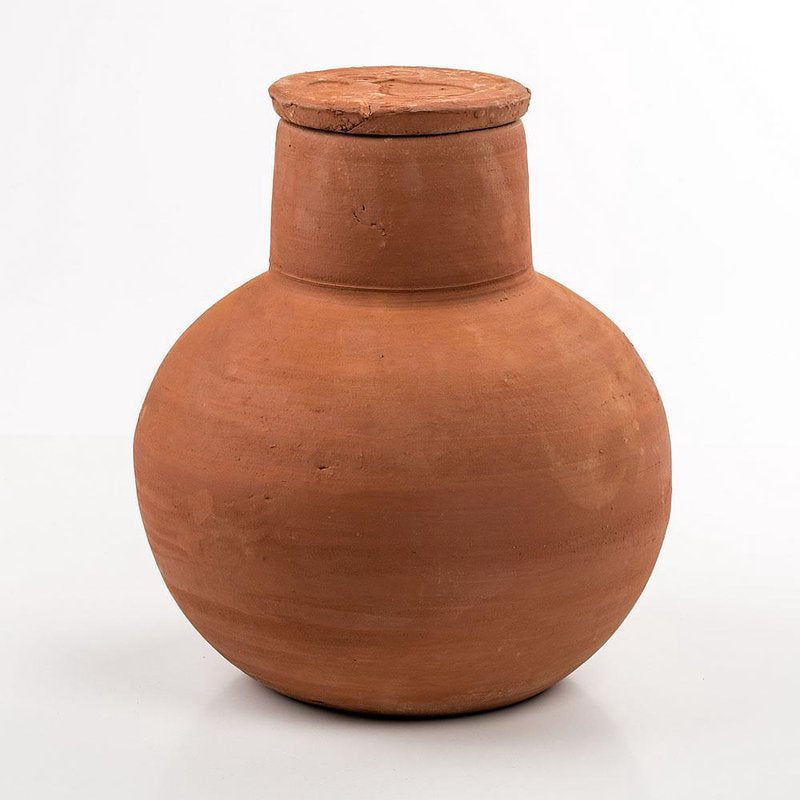 Handcrafted unglazed terra cotta irrigation pot with lid, designed to conserve water for garden beds and containers, featured in Farm, Garden & Tool, Garden Accessories, Lawncare, Best Sellers, and Promo Eligible collections.