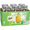 Set of six wide-mouth half-gallon glass canning jars with metal lids and bands, made in USA, ideal for kitchen, food preservation, and canning collections.