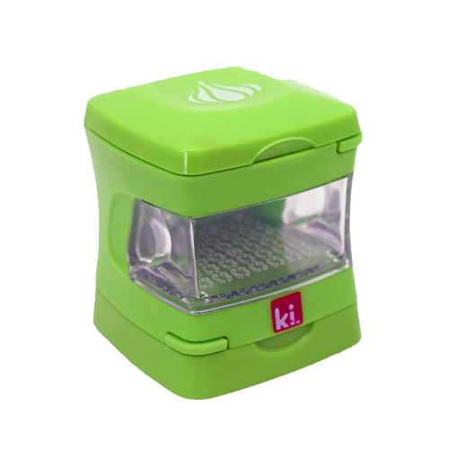 Compact green food prep gadget with clear container and built-in grater, designed for easy garlic peeling and slicing, ideal for Kitchen & Food and Food Prep collections.