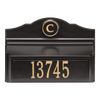 Elegant black and gold wall mount mailbox featuring a personalized monogram and house number, handcrafted in the USA, ideal for Home & Decor and Mailboxes collections.
