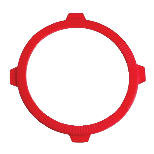 Flexible red silicone shield designed to protect pie crust edges during baking, adjustable to fit various sizes, featured in Kitchen & Food, Baking Supplies, and Cookware collections.