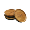 Set of three handcrafted acacia wood storage lids with airtight seals, featuring engraved natural wood grain and stackable design, perfect for Kitchen & Food and Storage collections.