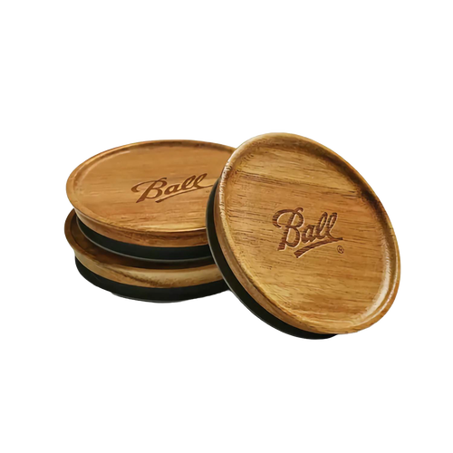 Set of three handcrafted acacia wood storage lids with airtight seals, featuring engraved natural wood grain and stackable design, perfect for Kitchen & Food and Storage collections.