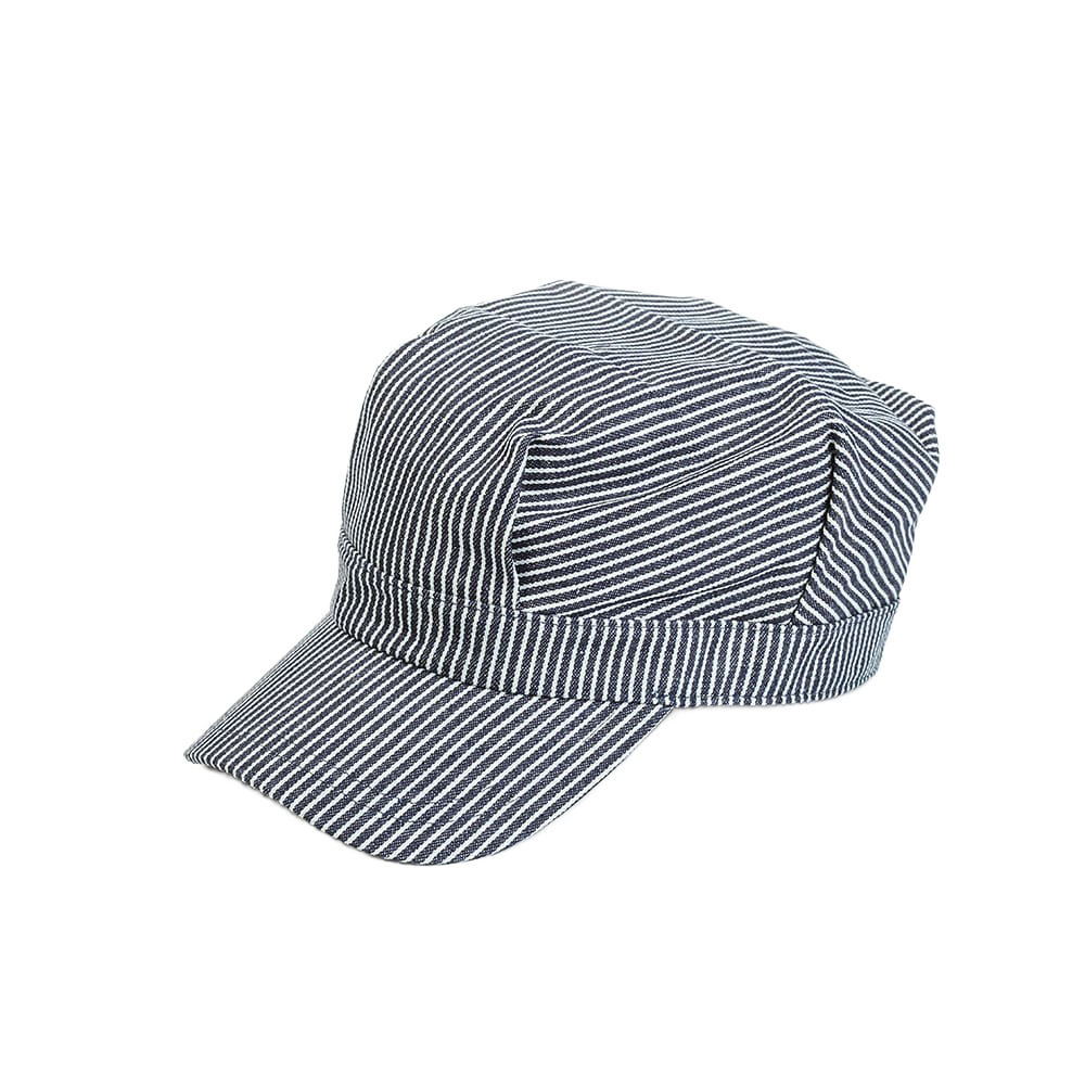 Classic blue and white striped railroad-style cap handcrafted from 100% cotton, designed for comfort and sun protection, featured in clothing and accessories, health & wellness, and best seller collections.